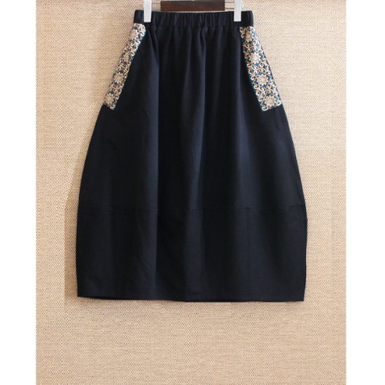 インド刺繍リボンのポケットが揺れる＊ふんわり大人可愛い＊ふんわり暖か裏起毛＊バルーンスカート＊ d-sk511画像