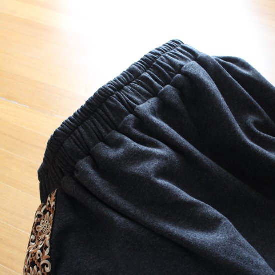 インド刺繍リボンのポケットが揺れる＊ふんわり大人可愛い＊ふんわり暖か裏起毛＊バルーンスカート＊ d-sk511画像