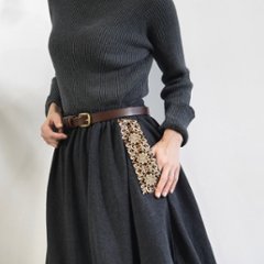 インド刺繍リボンのポケットが揺れる＊ふんわり大人可愛い＊ふんわり暖か裏起毛＊バルーンスカート＊ d-sk511の画像