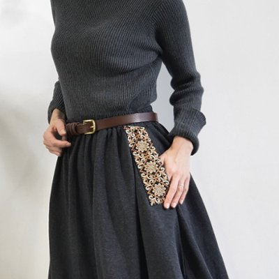 インド刺繍リボンのポケットが揺れる＊ふんわり大人可愛い＊ふんわり暖か裏起毛＊バルーンスカート＊ d-sk511の画像