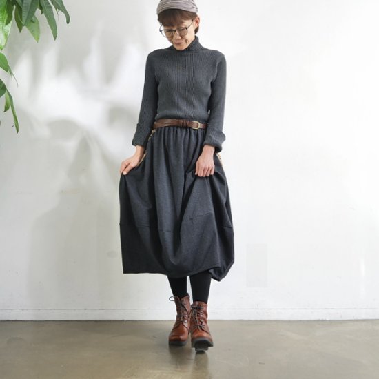 インド刺繍リボンのポケットが揺れる＊ふんわり大人可愛い＊ふんわり暖か裏起毛＊バルーンスカート＊ d-sk511画像