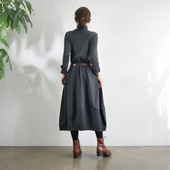 インド刺繍リボンのポケットが揺れる＊ふんわり大人可愛い＊ふんわり暖か裏起毛＊バルーンスカート＊ d-sk511画像