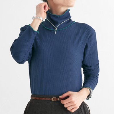 ロングシーズン活躍＊メロウ仕上げがアクセント＊リブ素材＊タートルネックトップス＊d-tp3001の画像