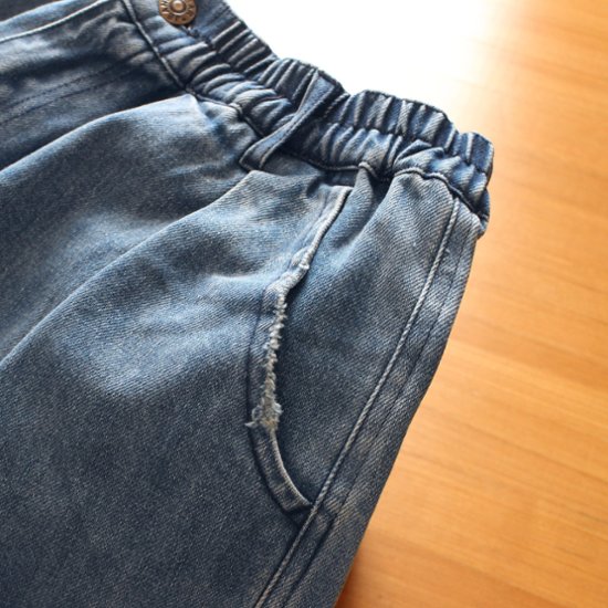 柔らかデニムのコクーンパンツ＊ゆるっと丸いシルエット＊ゆったり体型カバー＊ウォッシュドライトブルー＊着丈2展開＊d-pn3002画像