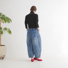 柔らかデニムのコクーンパンツ＊ゆるっと丸いシルエット＊ゆったり体型カバー＊ウォッシュドライトブルー＊着丈2展開＊d-pn3002画像