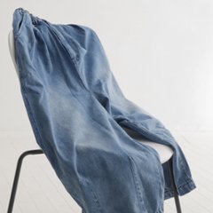 柔らかデニムのコクーンパンツ＊ゆるっと丸いシルエット＊ゆったり体型カバー＊ウォッシュドライトブルー＊着丈2展開＊d-pn3002画像