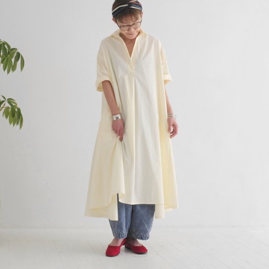 着丈2展開＊スキッパー襟＊こなれ感あるゆったりデザイン＊七分袖＊フレアワンピース＊無地＊d-dr2002画像
