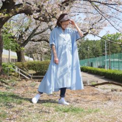 着丈2展開＊スキッパー襟＊こなれ感あるゆったりデザイン＊七分袖＊フレアワンピース＊無地＊d-dr2002画像