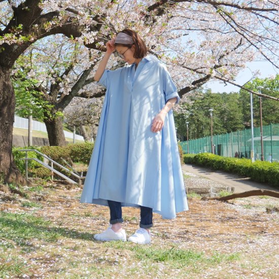 着丈2展開＊スキッパー襟＊こなれ感あるゆったりデザイン＊七分袖＊フレアワンピース＊無地＊d-dr2002画像
