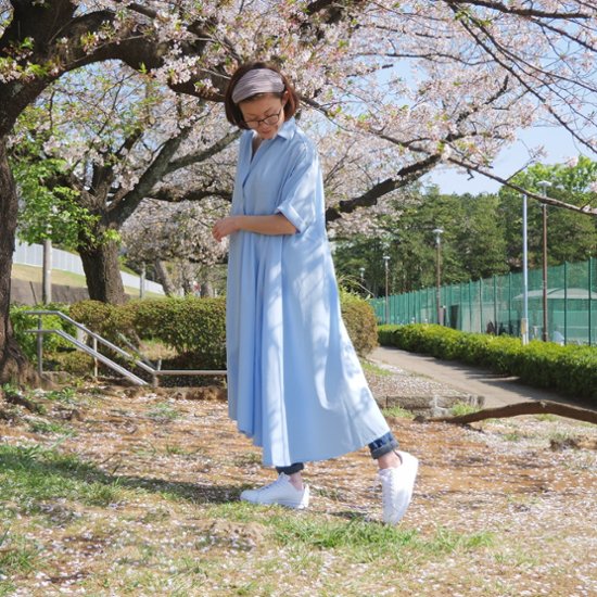 着丈2展開＊スキッパー襟＊こなれ感あるゆったりデザイン＊七分袖＊フレアワンピース＊無地＊d-dr2002画像