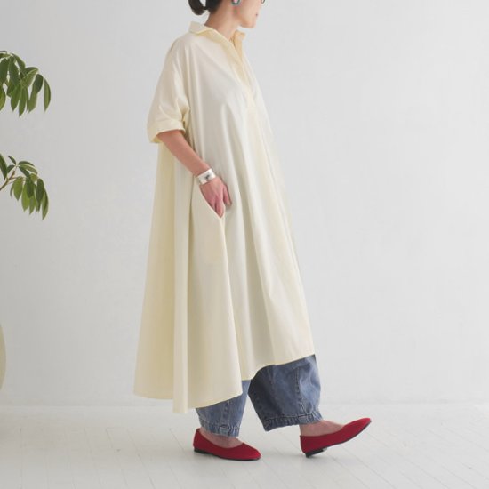着丈2展開＊スキッパー襟＊こなれ感あるゆったりデザイン＊七分袖＊フレアワンピース＊無地＊d-dr2002画像