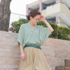 抜け感スキッパー襟＊軽やかドルマン＊楊柳風素材＊ゆったり体型カバー＊薄手ストレッチ＊ブラウス＊シャツ＊d-tp3015画像