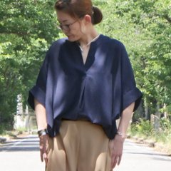 抜け感スキッパー襟＊軽やかドルマン＊楊柳風素材＊ゆったり体型カバー＊薄手ストレッチ＊ブラウス＊シャツ＊d-tp3015画像