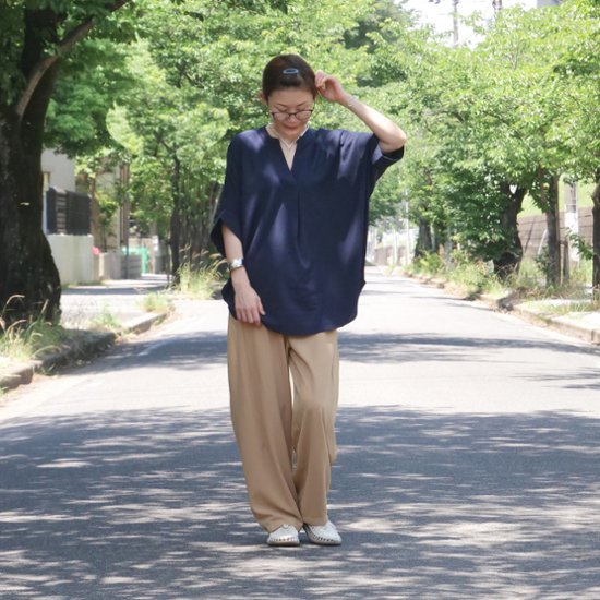 抜け感スキッパー襟＊軽やかドルマン＊楊柳風素材＊ゆったり体型カバー＊薄手ストレッチ＊ブラウス＊シャツ＊d-tp3015画像
