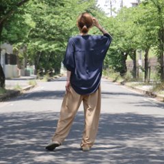 抜け感スキッパー襟＊軽やかドルマン＊楊柳風素材＊ゆったり体型カバー＊薄手ストレッチ＊ブラウス＊シャツ＊d-tp3015画像