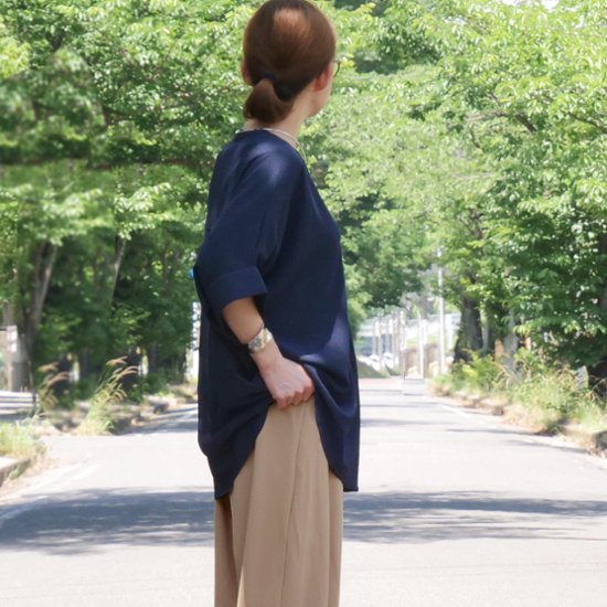 抜け感スキッパー襟＊軽やかドルマン＊楊柳風素材＊ゆったり体型カバー＊薄手ストレッチ＊ブラウス＊シャツ＊d-tp3015画像