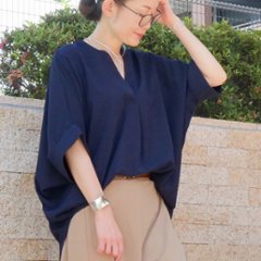 抜け感スキッパー襟＊軽やかドルマン＊楊柳風素材＊ゆったり体型カバー＊薄手ストレッチ＊ブラウス＊シャツ＊d-tp3015画像