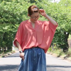 抜け感スキッパー襟＊軽やかドルマン＊楊柳風素材＊ゆったり体型カバー＊薄手ストレッチ＊ブラウス＊シャツ＊d-tp3015画像
