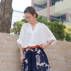 抜け感スキッパー襟＊軽やかドルマン＊楊柳風素材＊ゆったり体型カバー＊薄手ストレッチ＊ブラウス＊シャツ＊d-tp3015画像