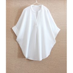 抜け感スキッパー襟＊軽やかドルマン＊楊柳風素材＊ゆったり体型カバー＊薄手ストレッチ＊ブラウス＊シャツ＊d-tp3015画像