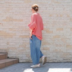 抜け感スキッパー襟＊軽やかドルマン＊楊柳風素材＊ゆったり体型カバー＊薄手ストレッチ＊ブラウス＊シャツ＊d-tp3015画像