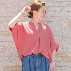 抜け感スキッパー襟＊軽やかドルマン＊楊柳風素材＊ゆったり体型カバー＊薄手ストレッチ＊ブラウス＊シャツ＊d-tp3015画像