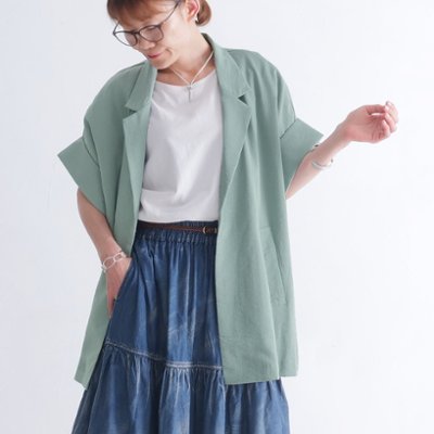 さらり軽やか＊半袖テーラード風ジャケット＊大人の抜け感＊ゆったりドルマン＊シワになりにくい＊体型カバー＊d-jk3006の画像