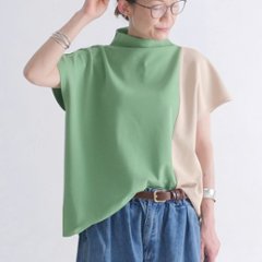 さらり快適＊配色＊モックネックトップス＊ドルマン風＊シワになりにくい＊ストレッチカットソー＊d-tp3006の画像