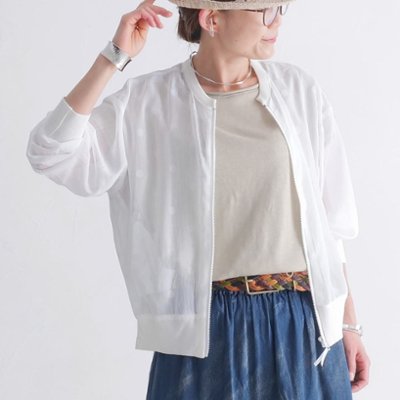 さらり軽やか＊大人のシアーブルゾン＊ドット柄＊シワになりにくい＊透け感＊ライトアウター＊ジップアップ＊d-jk3007の画像