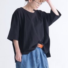 ゆったりワイドシルエット＊ドルマン風＊7分袖カットソー＊綿100％＊サイドスリット＊d-tp506の画像