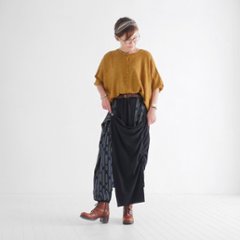 リーフ柄が映える＊重ね着風＊前開きデザイン＊ワイドパンツ＊ゆったり楽ちん＊すっきり見え＊個性的＊d-pn519画像