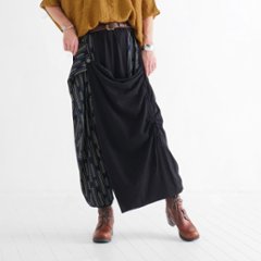 リーフ柄が映える＊重ね着風＊前開きデザイン＊ワイドパンツ＊ゆったり楽ちん＊すっきり見え＊個性的＊d-pn519画像