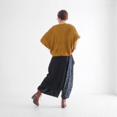 リーフ柄が映える＊重ね着風＊前開きデザイン＊ワイドパンツ＊ゆったり楽ちん＊すっきり見え＊個性的＊d-pn519画像