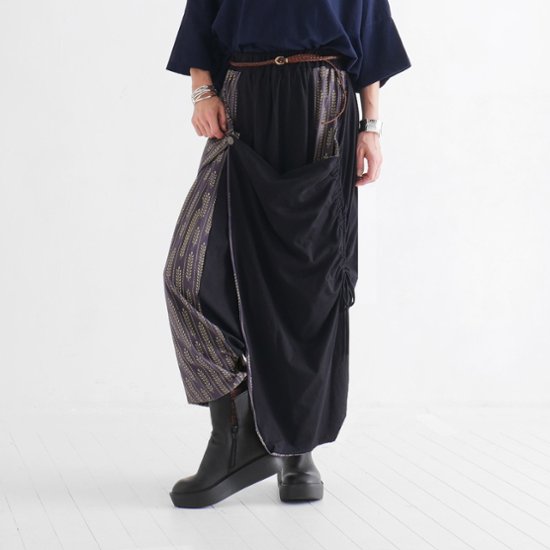 リーフ柄が映える＊重ね着風＊前開きデザイン＊ワイドパンツ＊ゆったり楽ちん＊すっきり見え＊個性的＊d-pn519画像