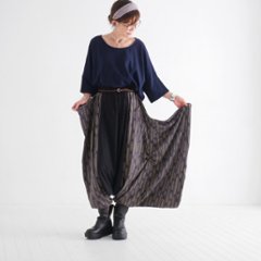 リーフ柄が映える＊重ね着風＊前開きデザイン＊ワイドパンツ＊ゆったり楽ちん＊すっきり見え＊個性的＊d-pn519画像