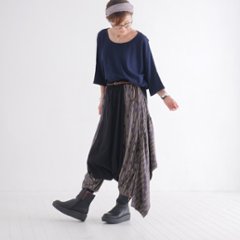 リーフ柄が映える＊重ね着風＊前開きデザイン＊ワイドパンツ＊ゆったり楽ちん＊すっきり見え＊個性的＊d-pn519画像