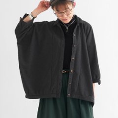 ビッグシルエット＊裏面起毛＊7分袖＊ゆったりシャツジャケット＊ドルマン風＊綿素材＊d-tp503-w画像