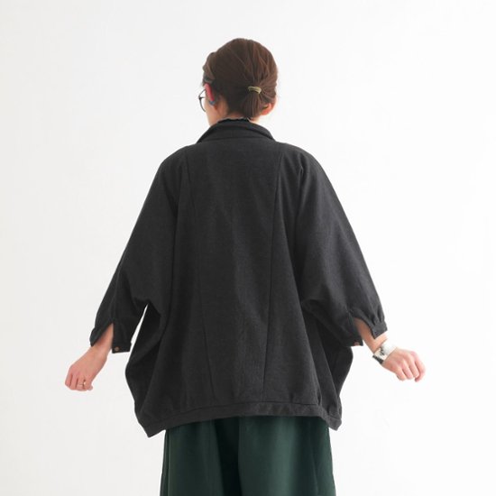ビッグシルエット＊裏面起毛＊7分袖＊ゆったりシャツジャケット＊ドルマン風＊綿素材＊d-tp503-w画像