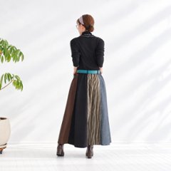 個性的な柄切り替え＊パッチワーク風ロングスカート＊綿100％＊裏地付き＊ウエストゴム画像