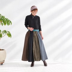 個性的な柄切り替え＊パッチワーク風ロングスカート＊綿100％＊裏地付き＊ウエストゴム画像
