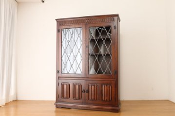 Oak leaded door bookcase画像