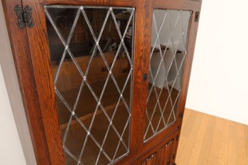 Oak leaded door bookcase画像