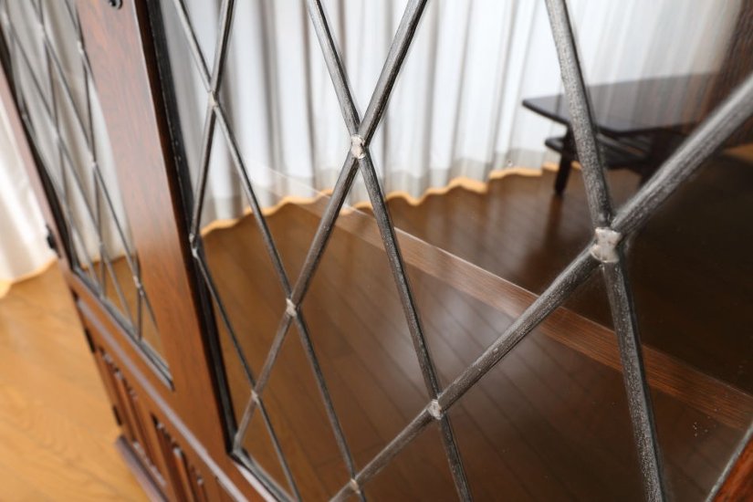 Oak leaded door bookcase画像