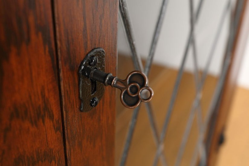 Oak leaded door bookcase画像