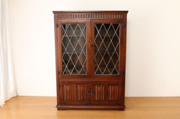 Oak leaded door bookcase画像