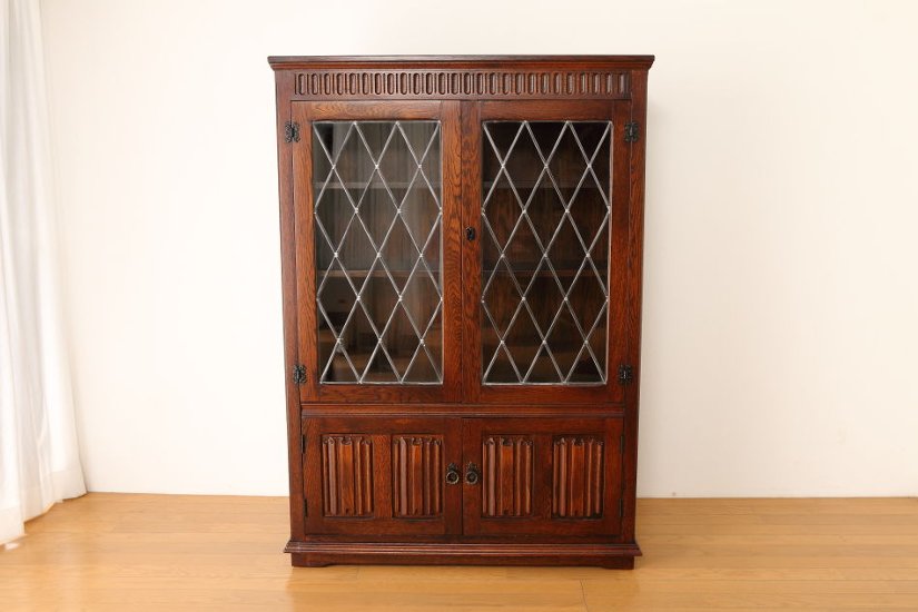 Oak leaded door bookcase画像
