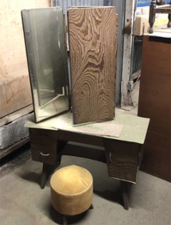 大正浪漫　ケヤキ三面鏡台＆専用スツールの画像