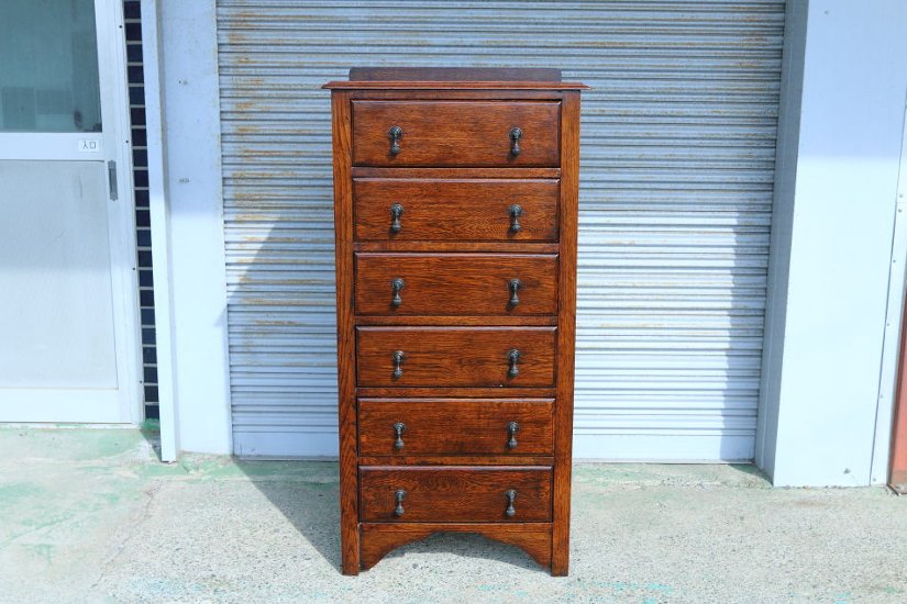 Art Deco style oak tall chest of 6 drawers画像