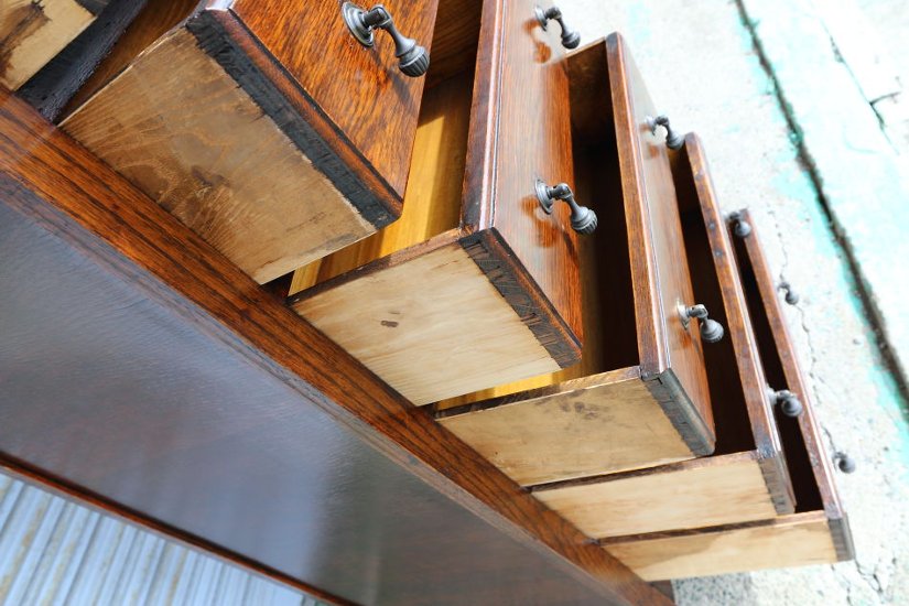 Art Deco style oak tall chest of 6 drawers画像