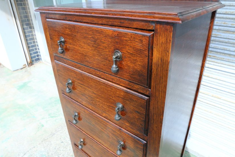 Art Deco style oak tall chest of 6 drawers画像